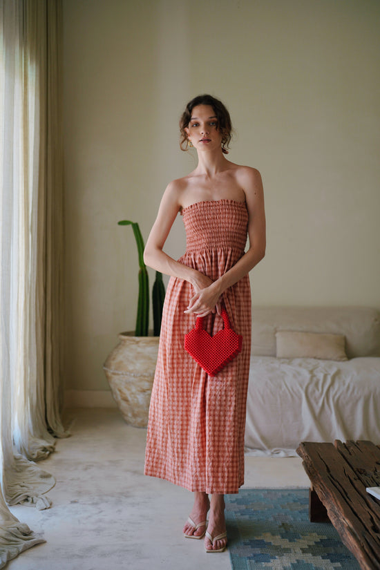 Heart Shape Beaded Tote in Red
