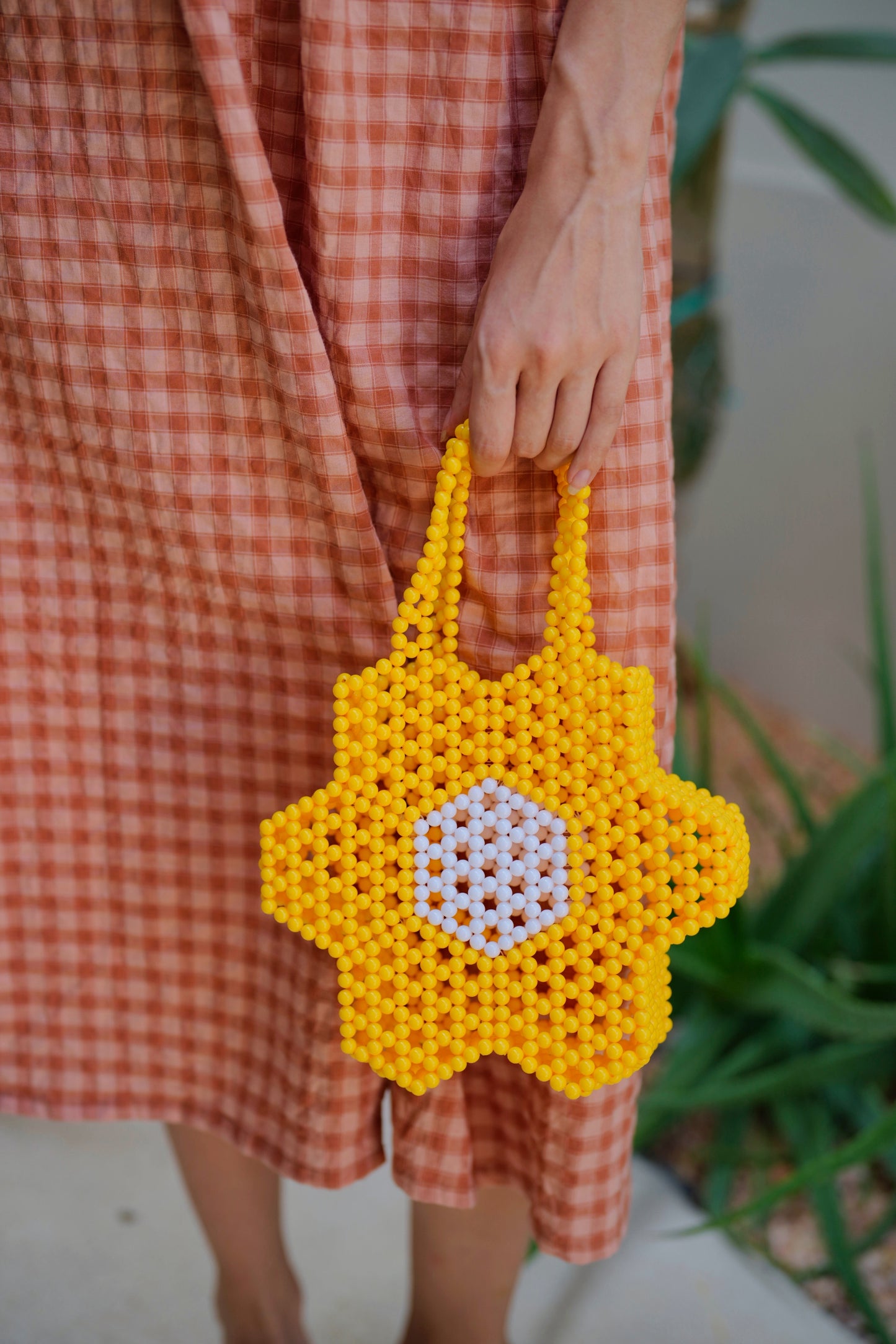 Flower Beaded Tote in Yellow