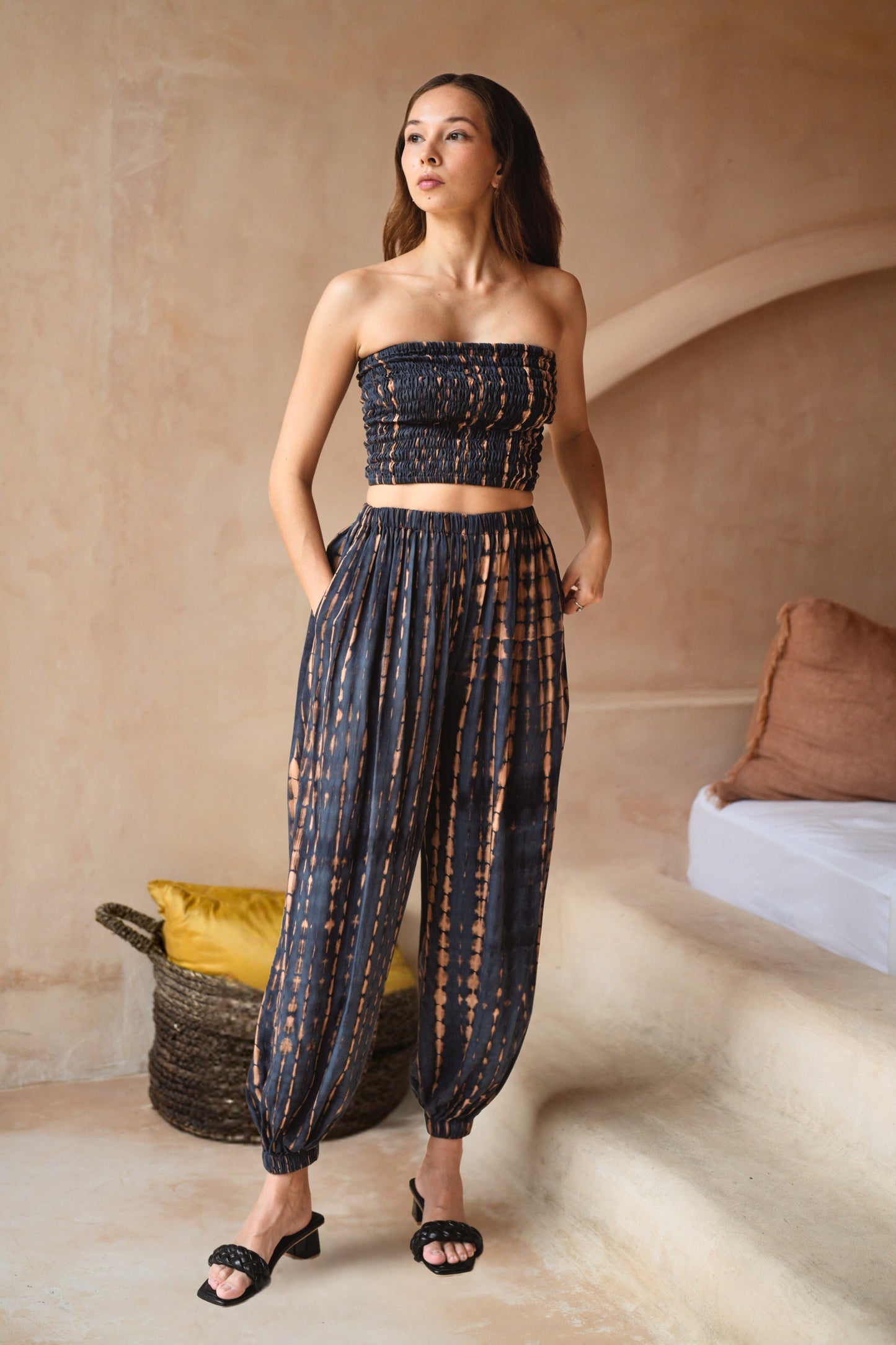 Jane Balloon Pants With Matching Tube Top Set in Deep Sea Blue