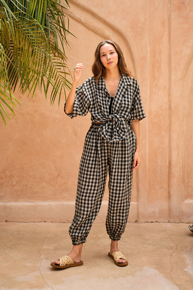 Vanessa Linen Gingham Balloon Pants in Black – Pink Haley