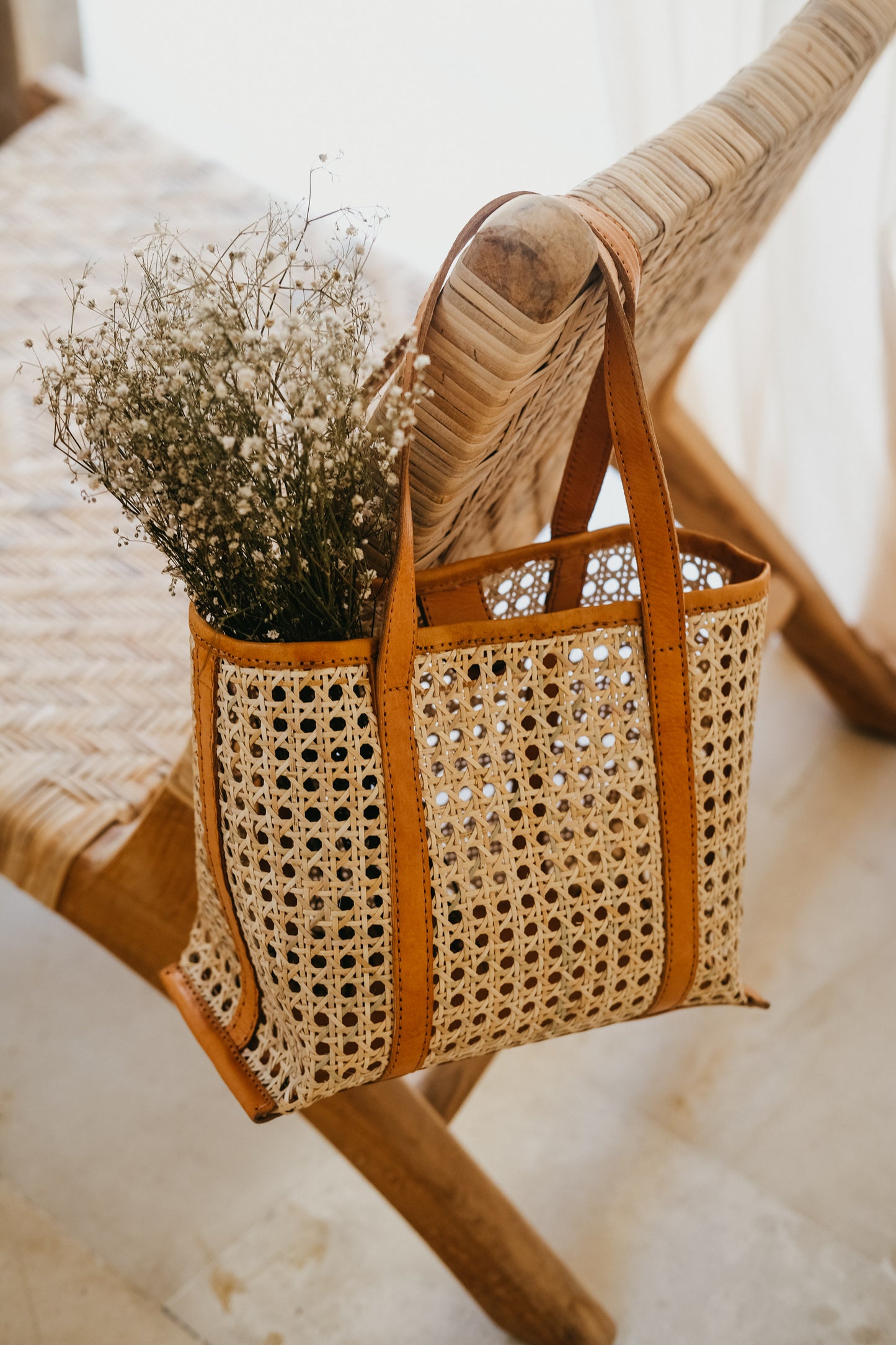 Magnolia Handmade Cane Woven and Leather Tote