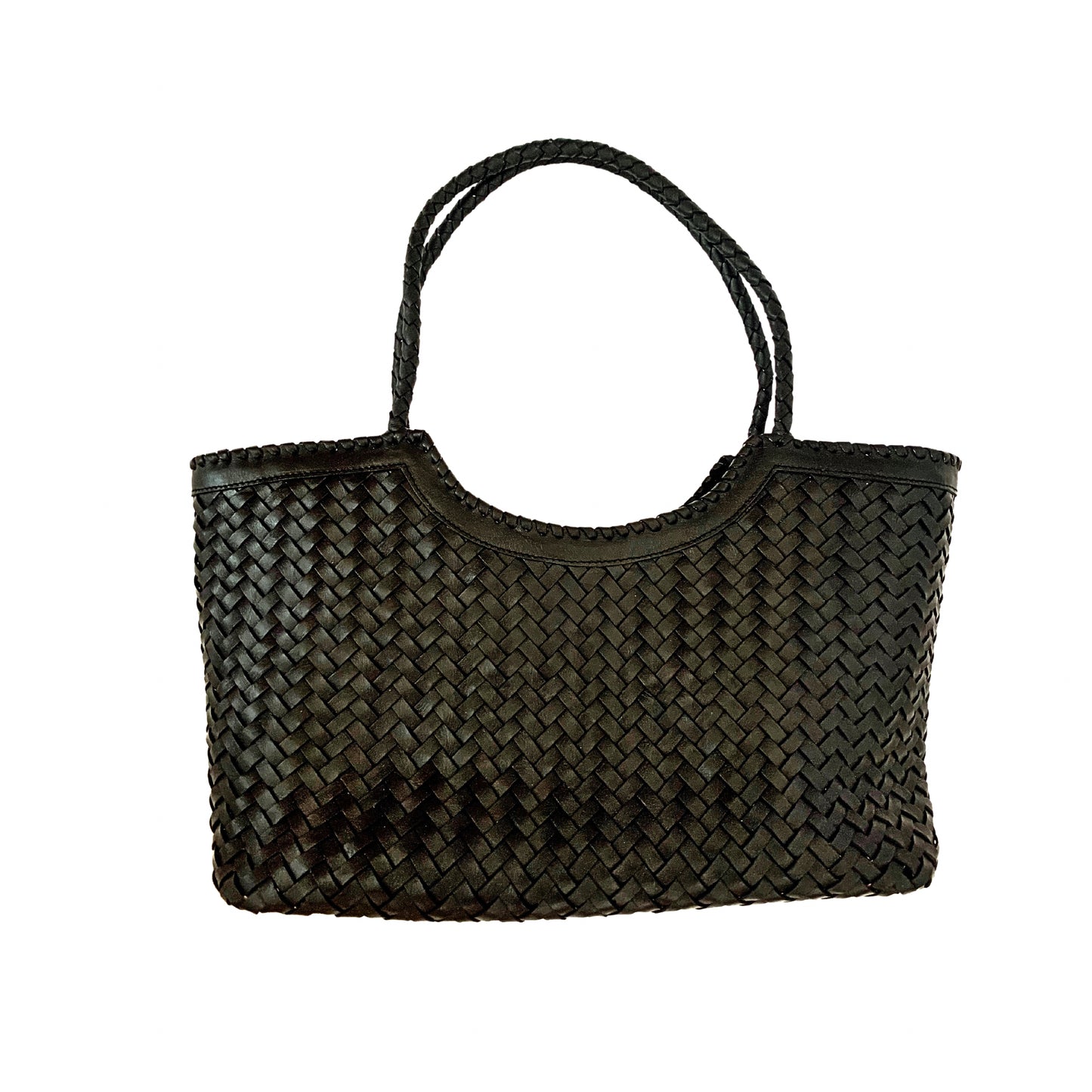 Jolene Handwoven Leather Tote in Black