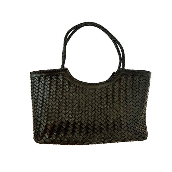 Jolene Handwoven Leather Tote in Black