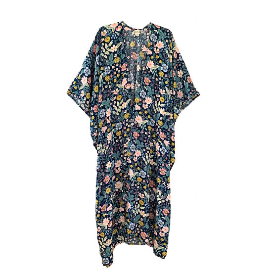 Botanical-Print Travel Kimono Duster