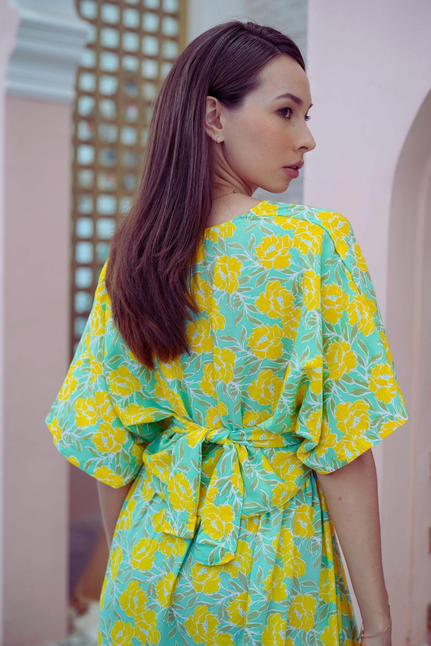 Aubrey Floral Wrap Top and Midi Skirt Matching Set in Yellow Garden (Sample Sale)