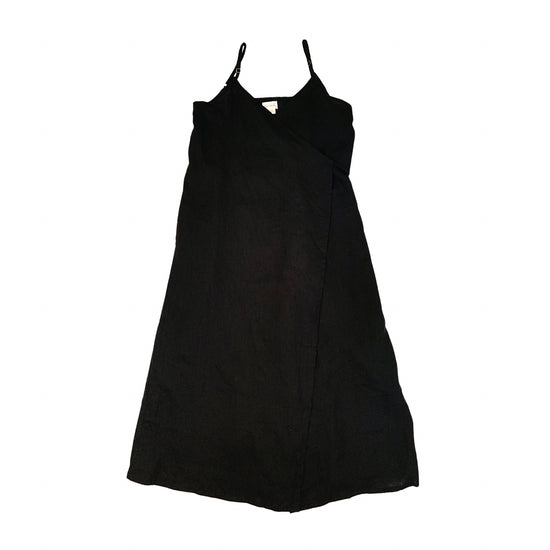 Load image into Gallery viewer, Anita Linen Wrap Front Midi Dress in Black
