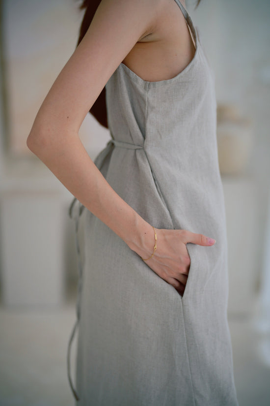 Anita Linen Wrap Front Midi Dress in Natural