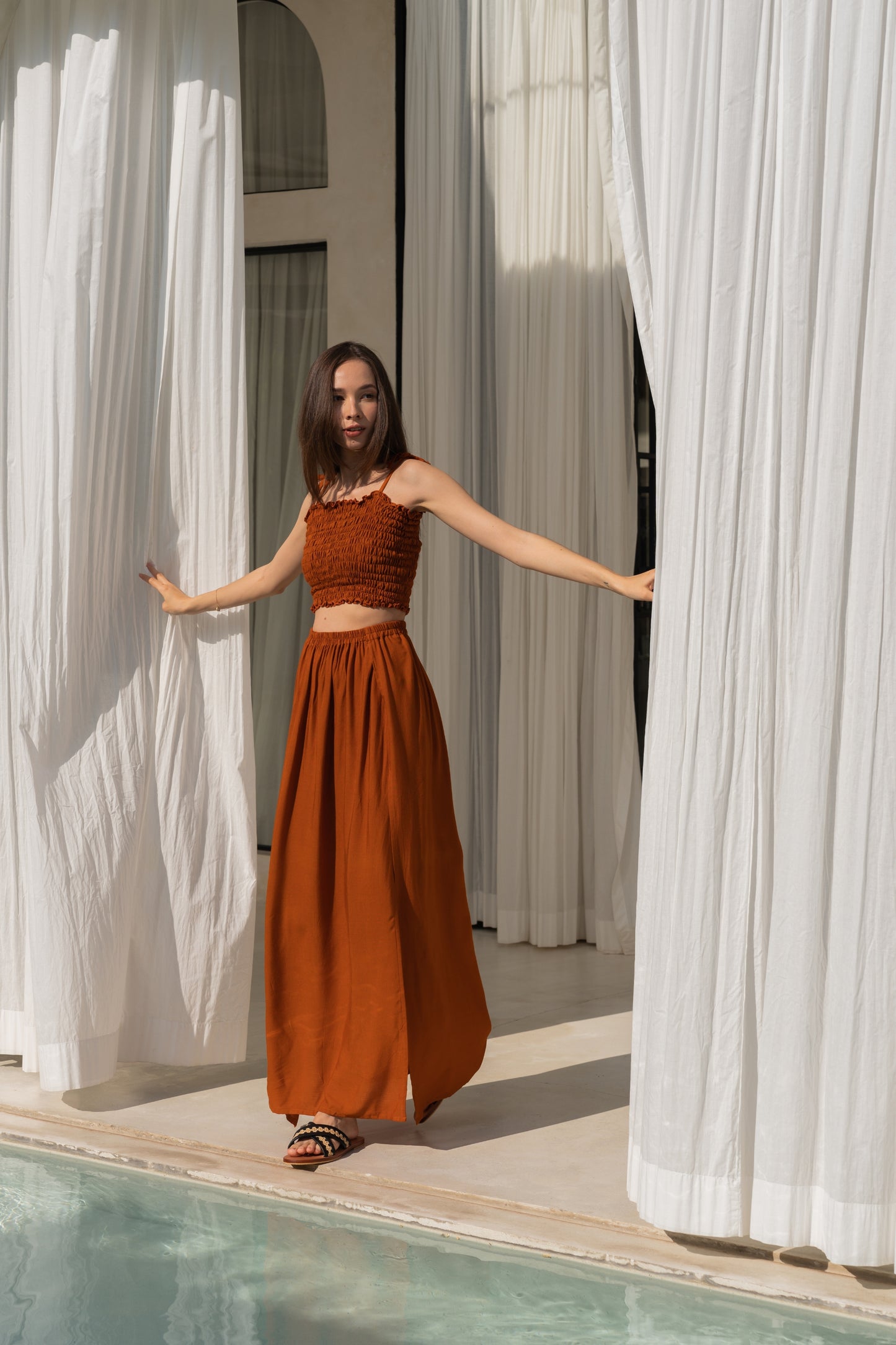 Evelyn Side Split Skirt With Matching Tube Top Set in Terracotta