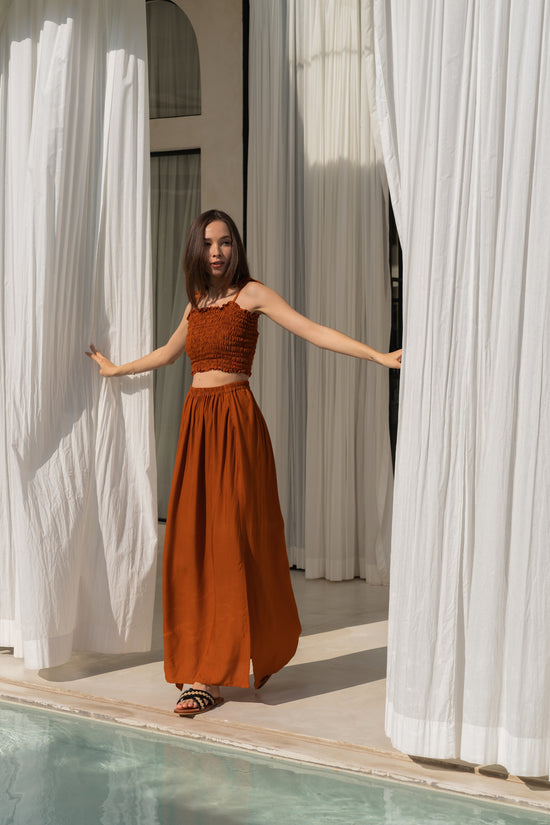 Load image into Gallery viewer, Evelyn Side Split Skirt With Matching Tube Top Set in Terracotta
