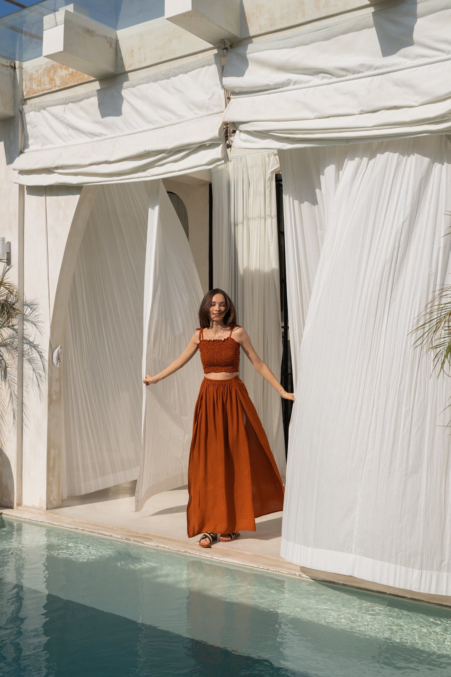 Evelyn Side Split Skirt With Matching Tube Top Set in Terracotta