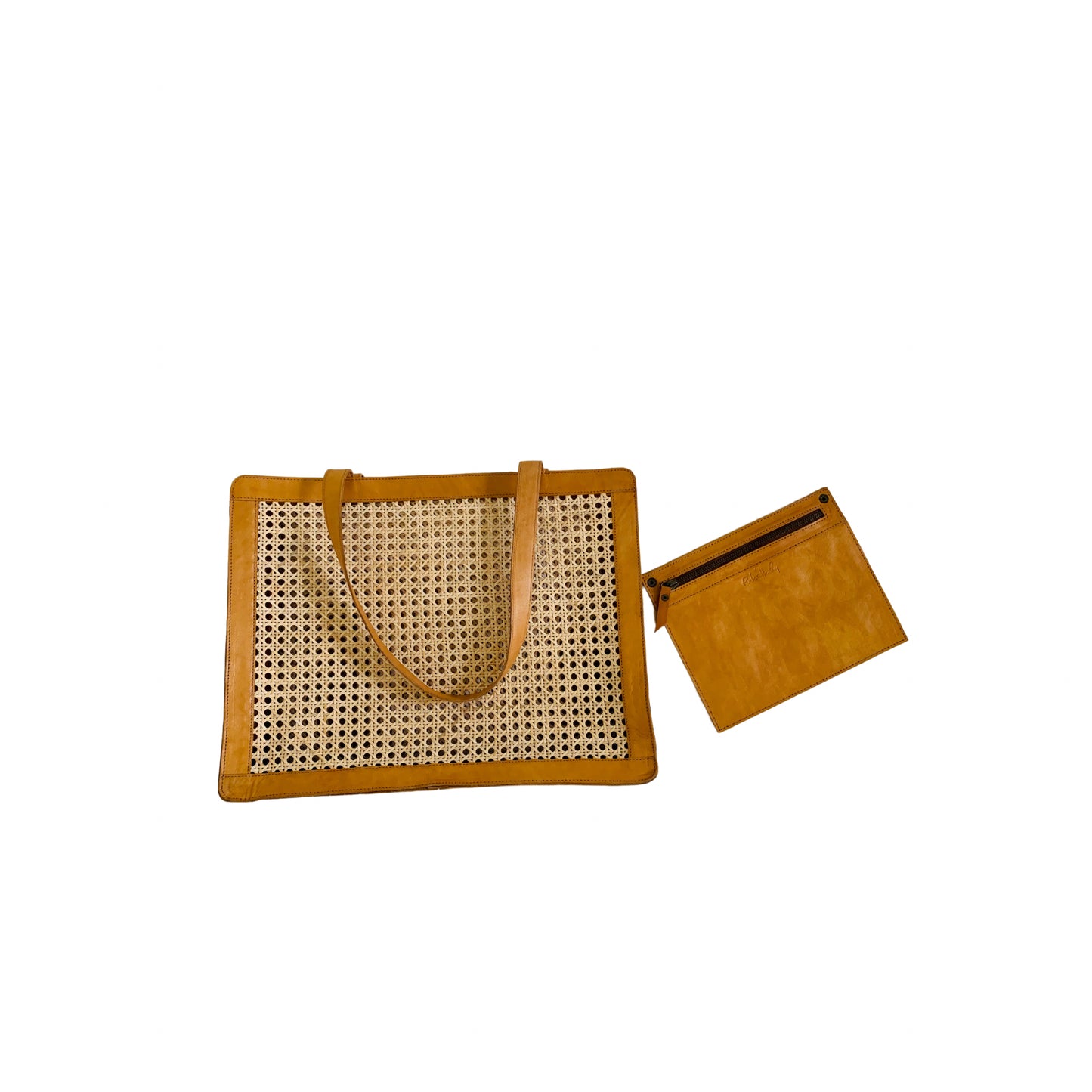 Giselle Oversized Cane and Leather Tote in Tan