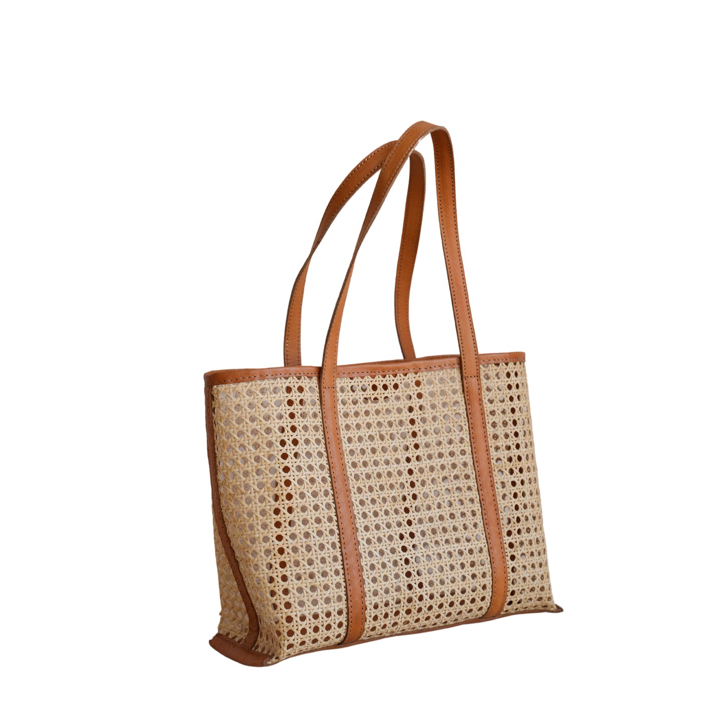 Hazel Handmade Cane Woven and Leather Tote - Medium