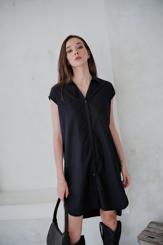 Jenny Linen Cotton Shirt Dress in Black