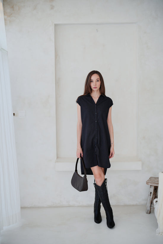 Jenny Linen Cotton Shirt Dress in Black