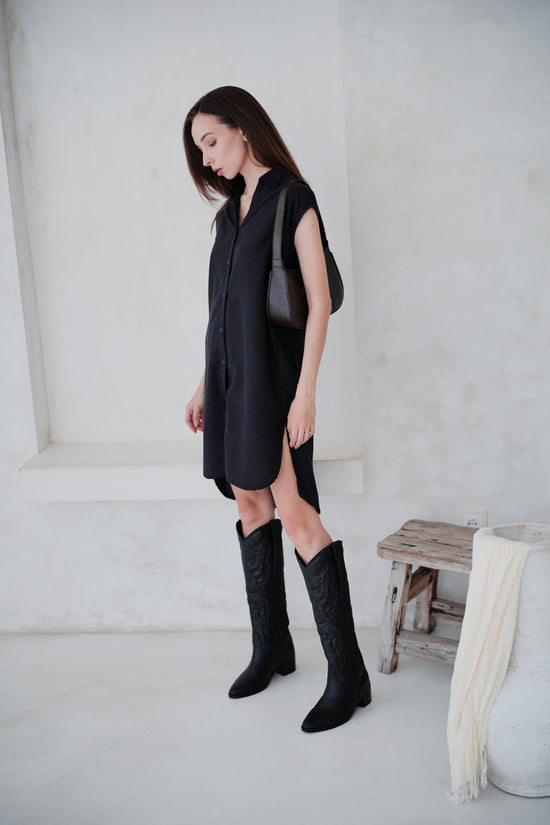 Jenny Linen Cotton Shirt Dress in Black