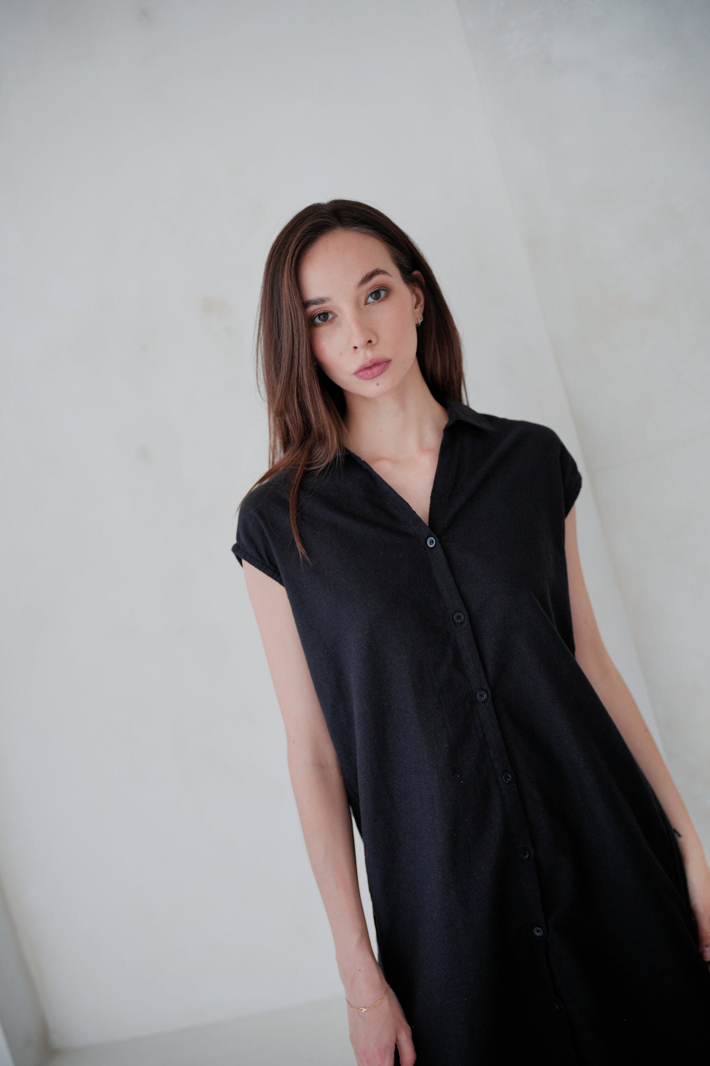 Jenny Linen Cotton Shirt Dress in Black