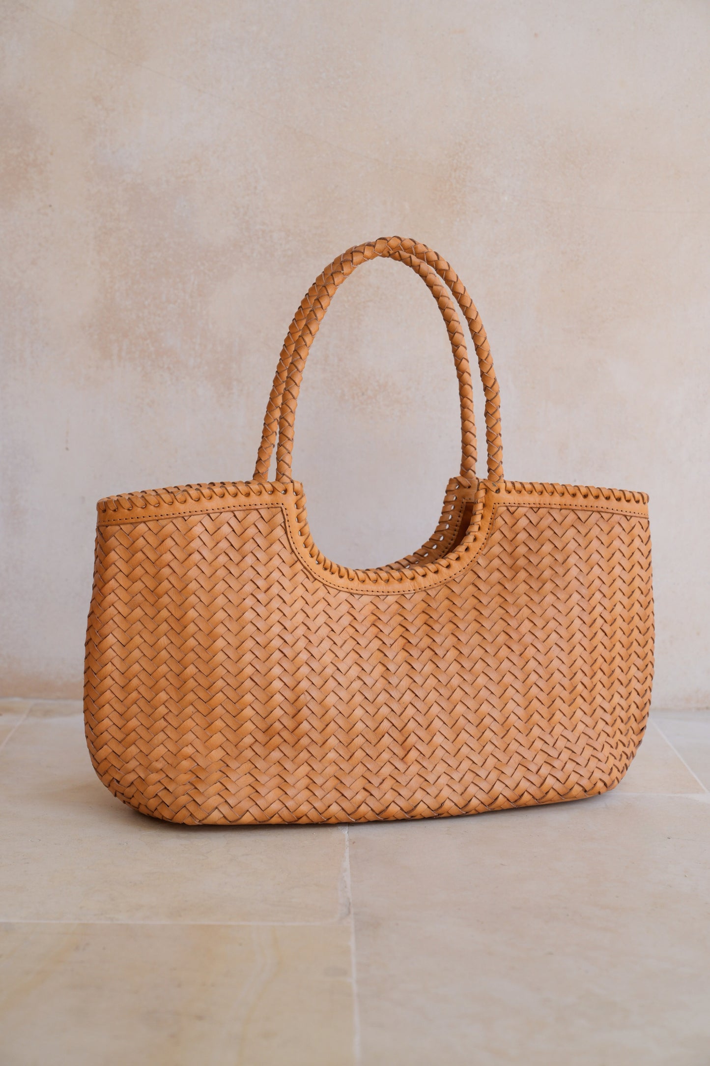 Jolene Handwoven Leather Tote in Tan