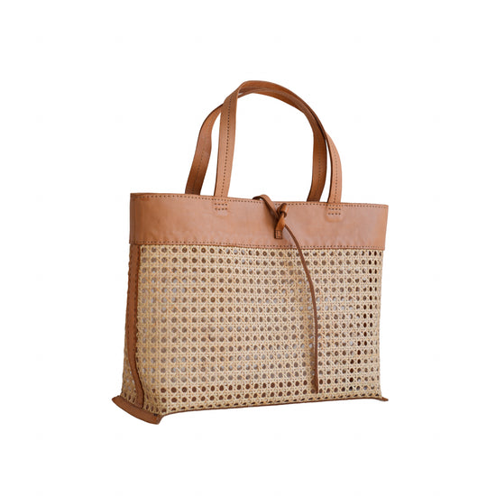 Madison Cane Webbing Leather Tote in Camel