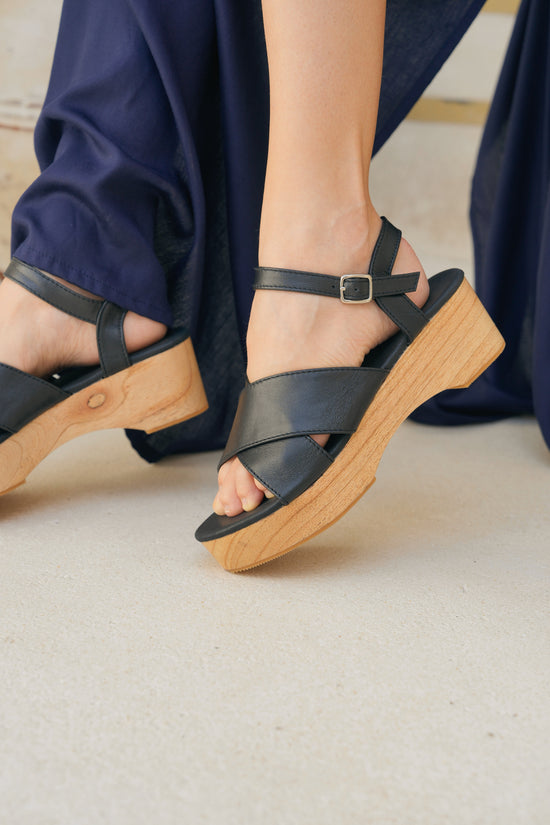 Mandy Cross Straps Wooden Sandal