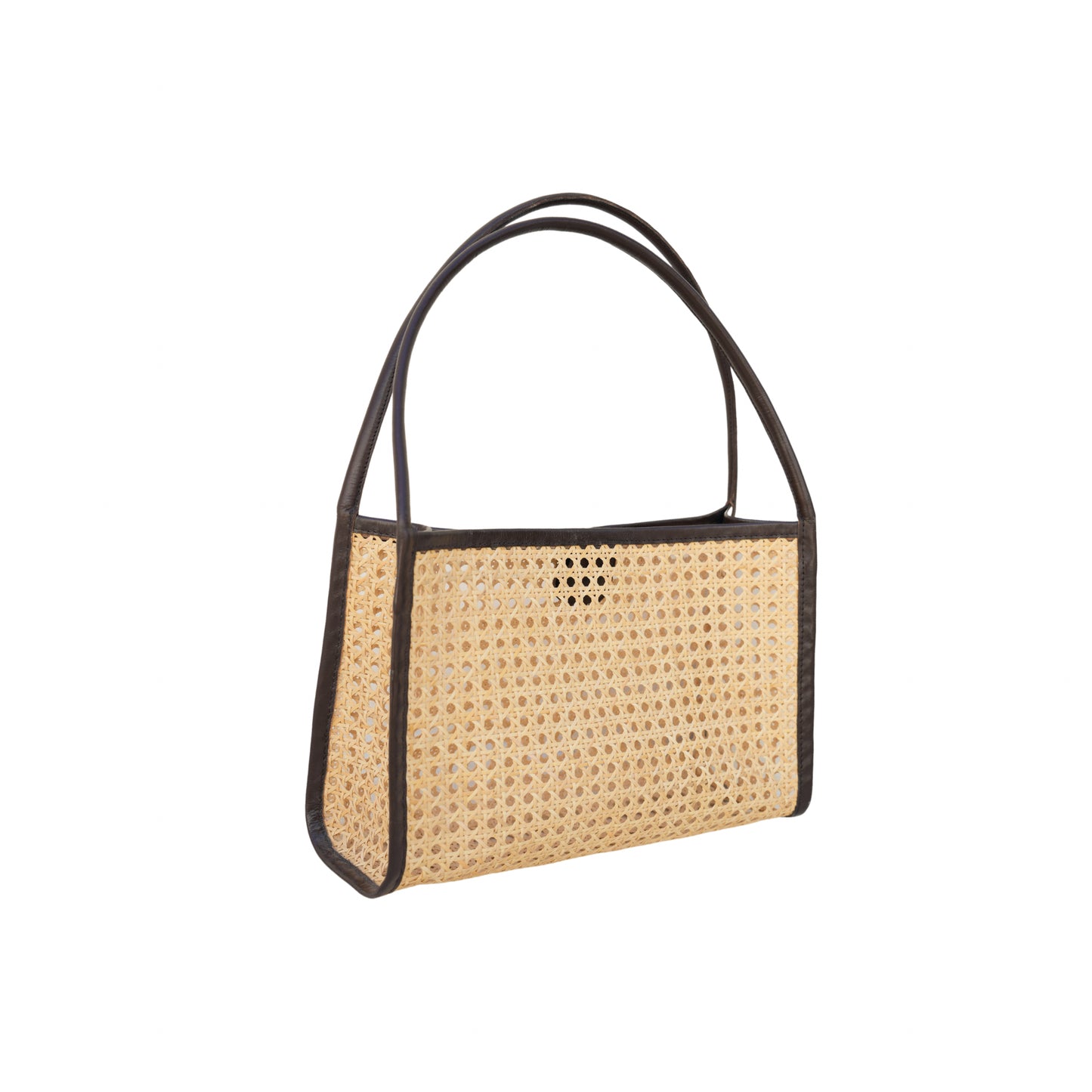 Marlee Cane and Leather Tote in Dark Brown
