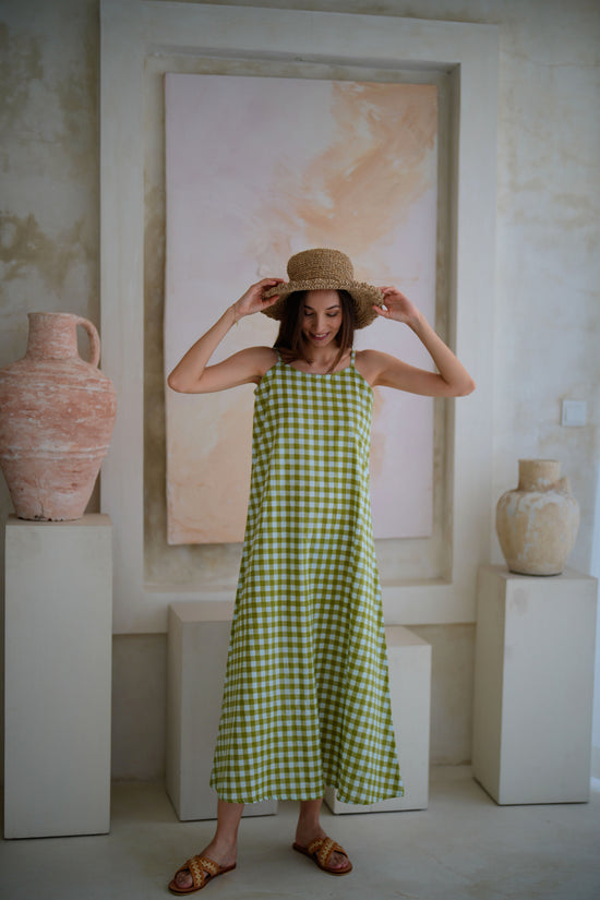 Maya Dress in Gingham Green