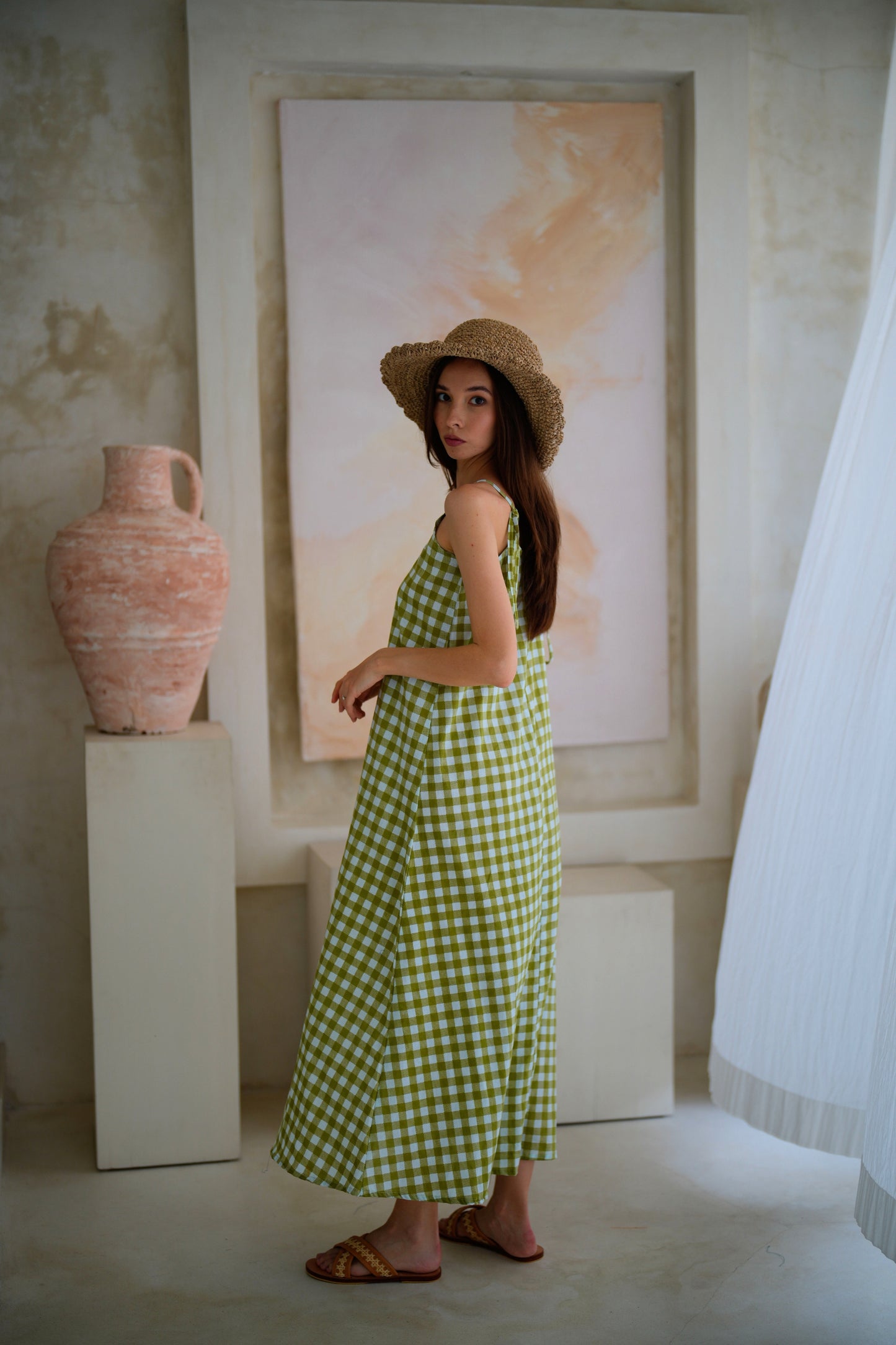 Maya Dress in Gingham Green