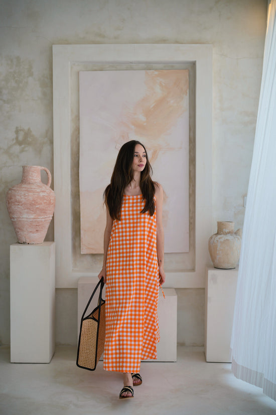 Maya Dress in Gingham Orange