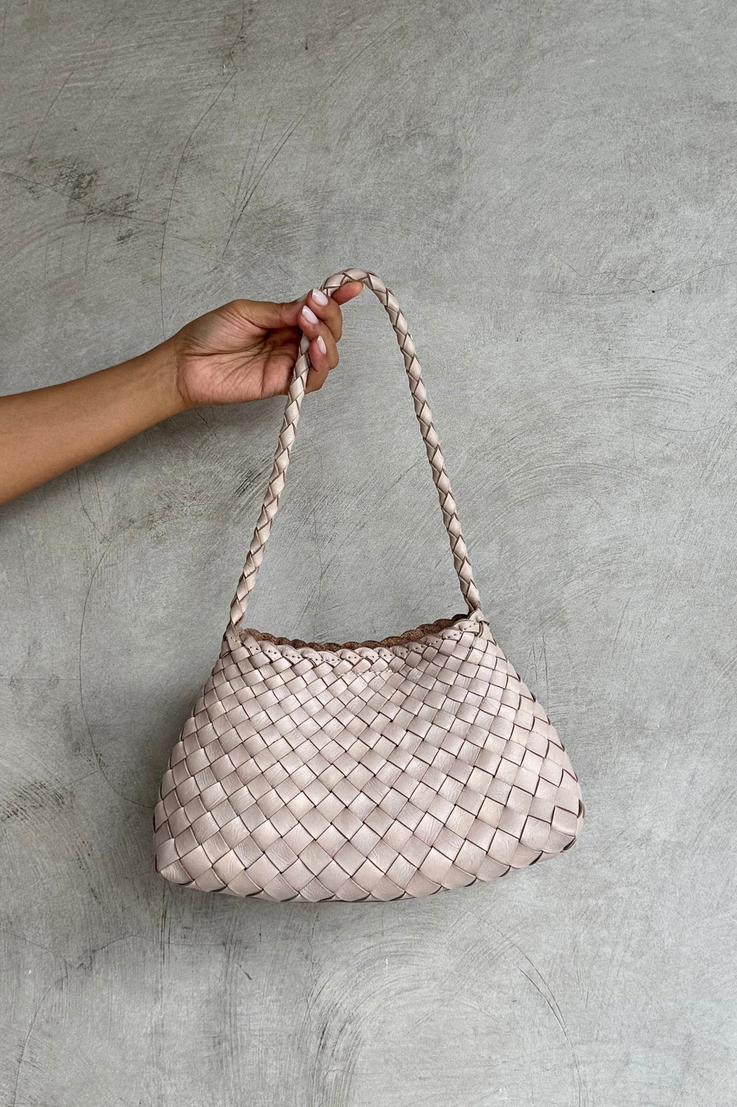 Maggie Artisan Handwoven Leather Mini Tote in Cream