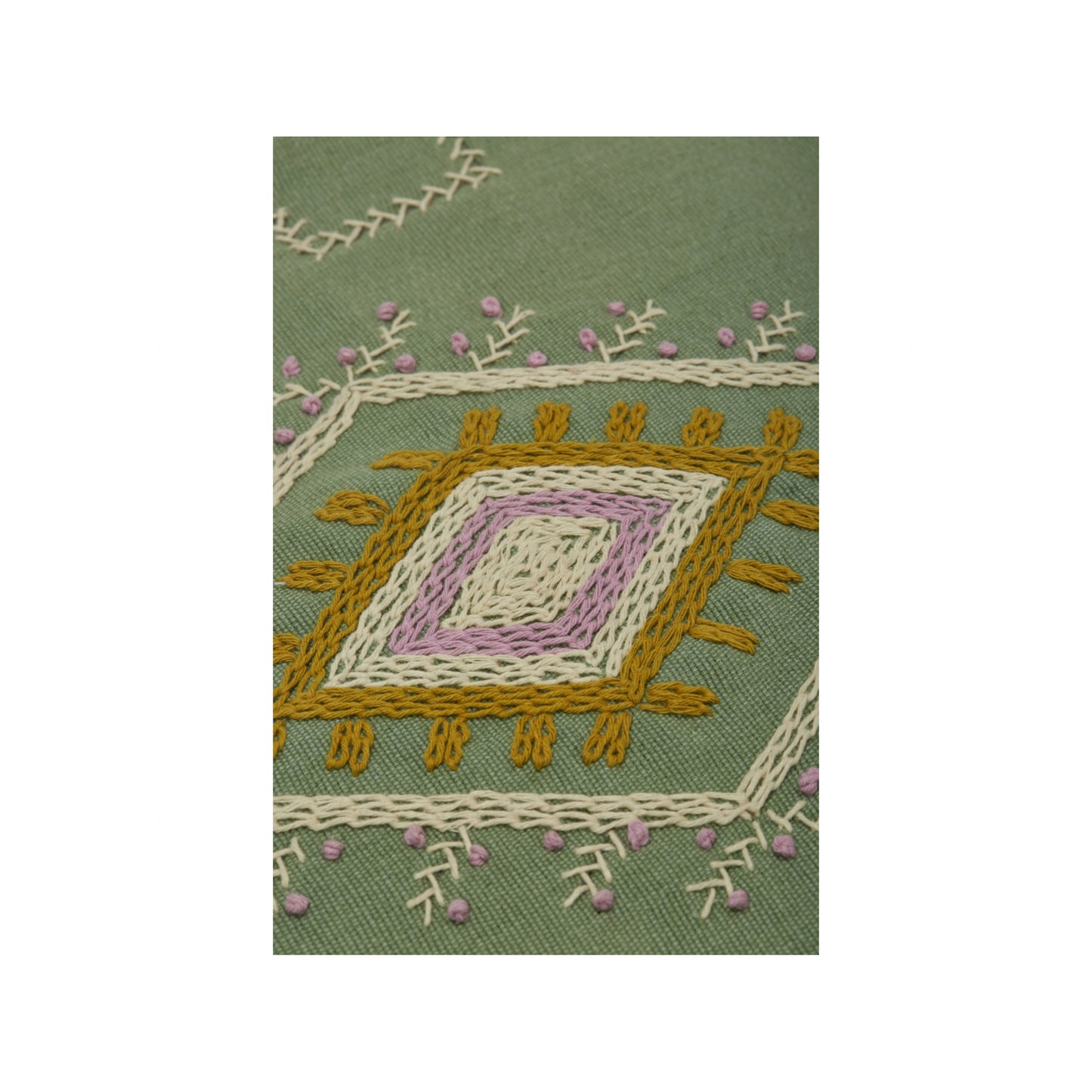 Melody Hand-loomed Organic Cotton Lumbar Cover in Green + Insert