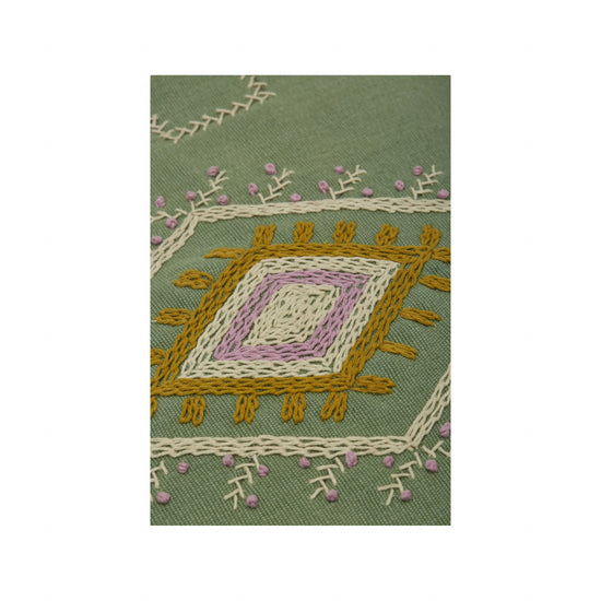 Melody Hand-loomed Organic Cotton Lumbar Cover in Green + Insert