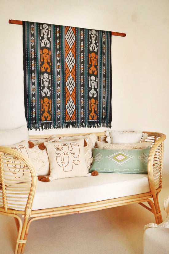 Melody Hand-loomed Organic Cotton Lumbar Cover in Green + Insert