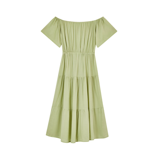 Load image into Gallery viewer, Regina Off-the-shoulder Midi Dress in Pistachio
