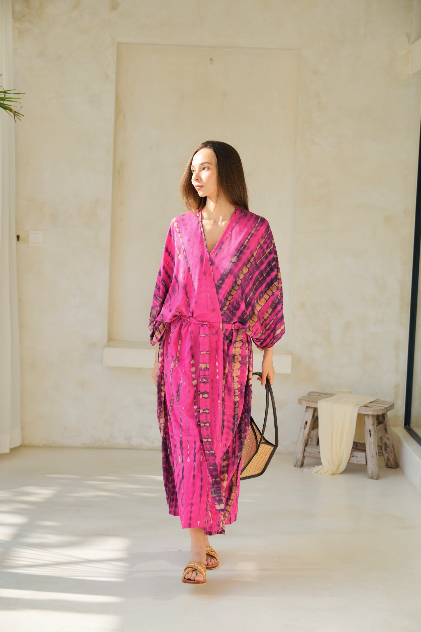 Sara Hand Dyed Kimono in Fuchsia