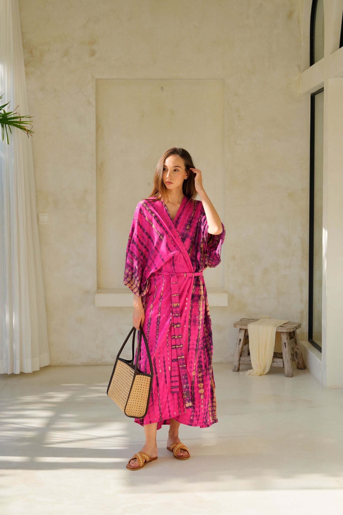 Sara Hand Dyed Kimono in Fuchsia