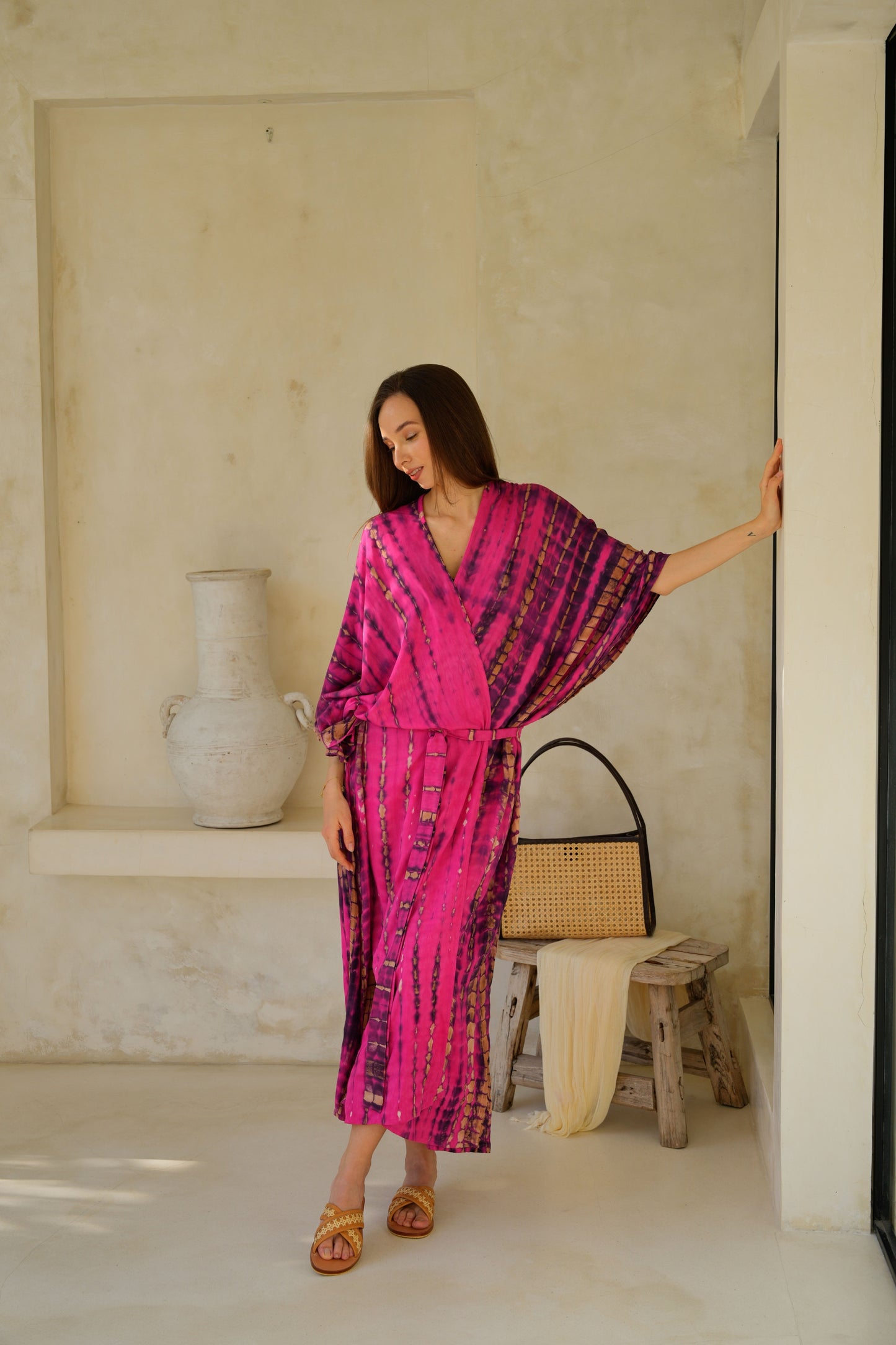 Sara Hand Dyed Kimono in Fuchsia – Pink Haley