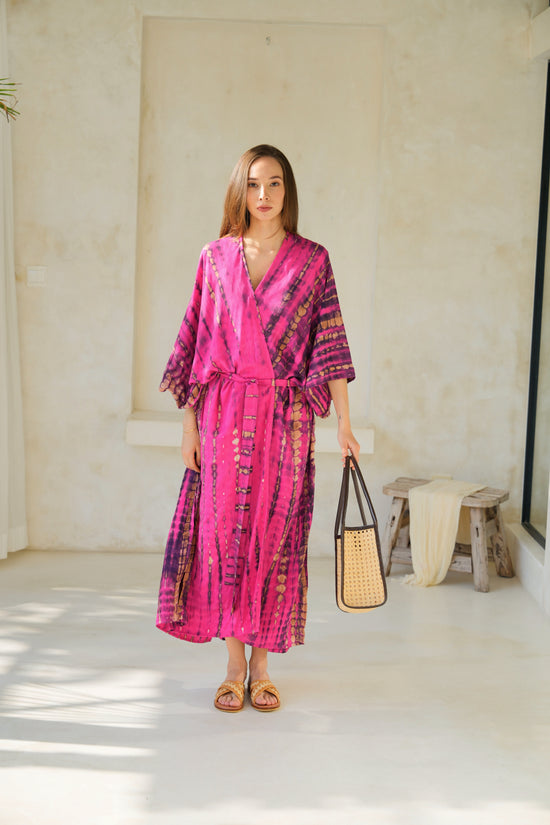 Sara Hand Dyed Kimono in Fuchsia