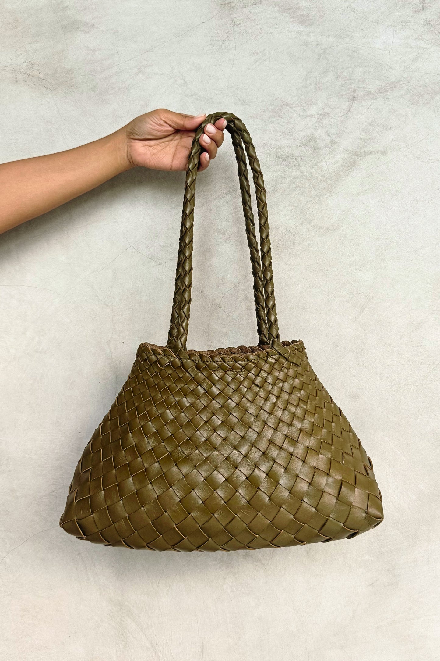 Selena Artisan Handwoven Leather Tote in Olive