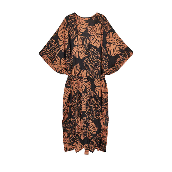 Tropical Palm Leaf Kimono in Black