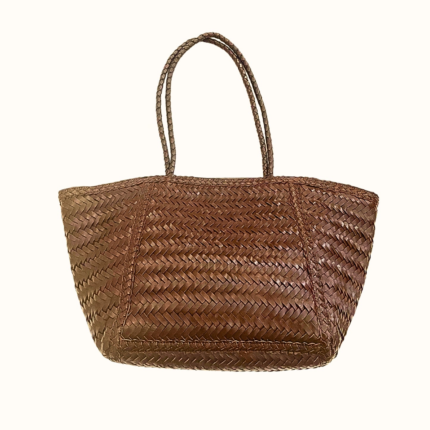 Phoebe Artisan Handwoven Leather Oversized Tote in Brown