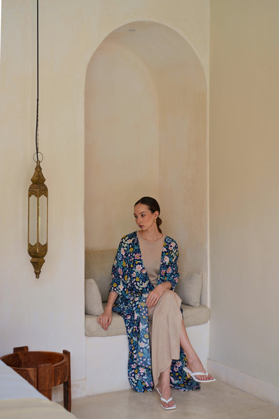 Botanical-Print Travel Kimono Duster