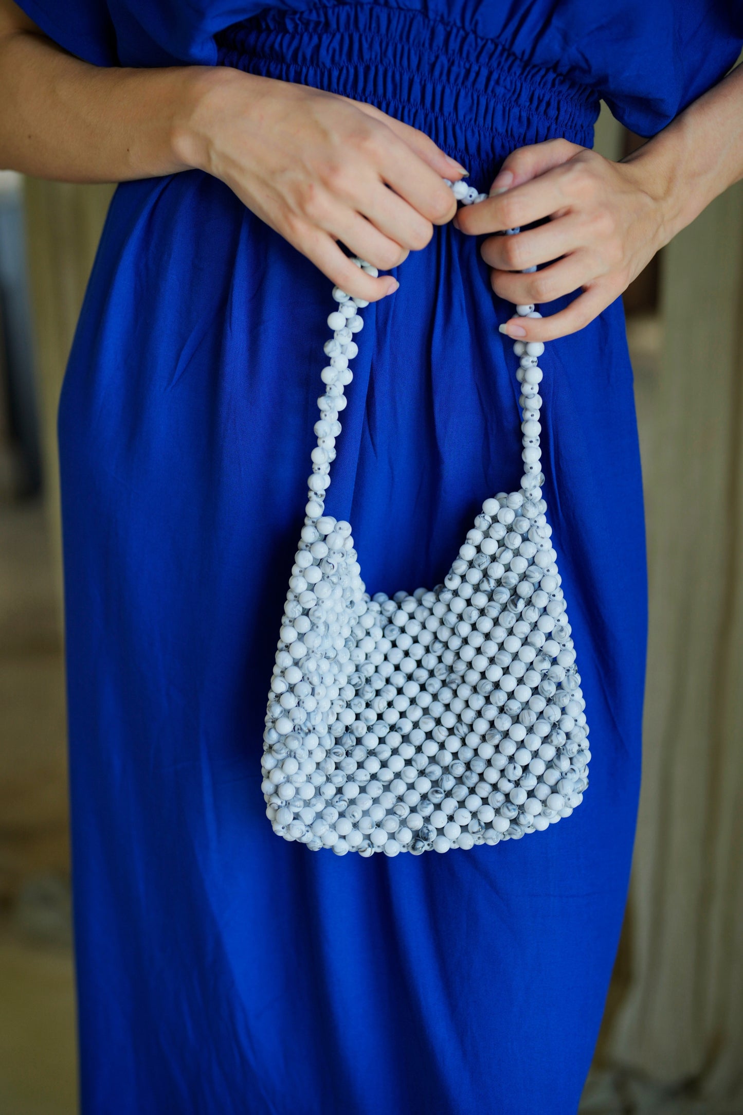 Load image into Gallery viewer, Aurora Beaded Clutch in Marble White
