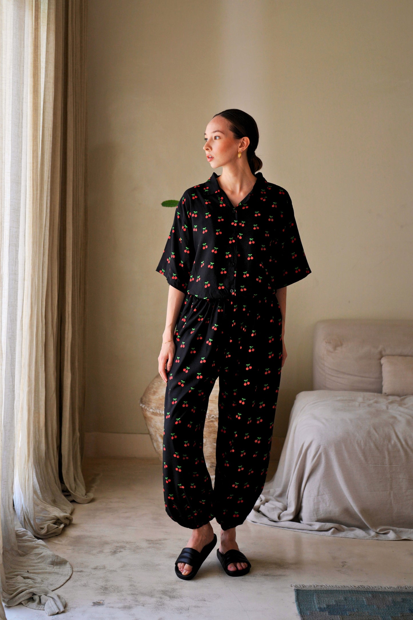 Nostalgic Cherry-Print Balloon Pants