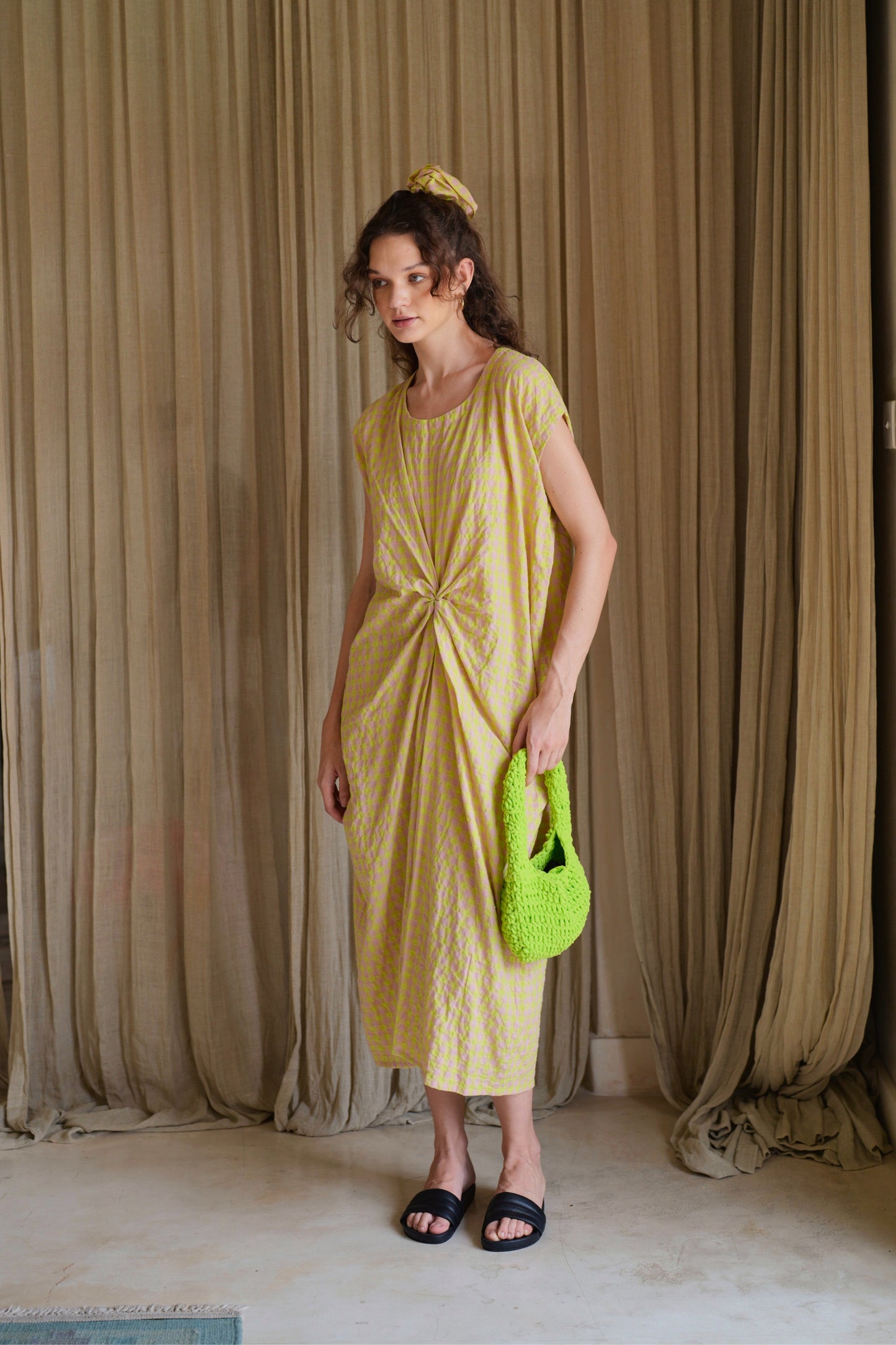 Lucia Crinkle Gingham Kaftan Style Travel Dress