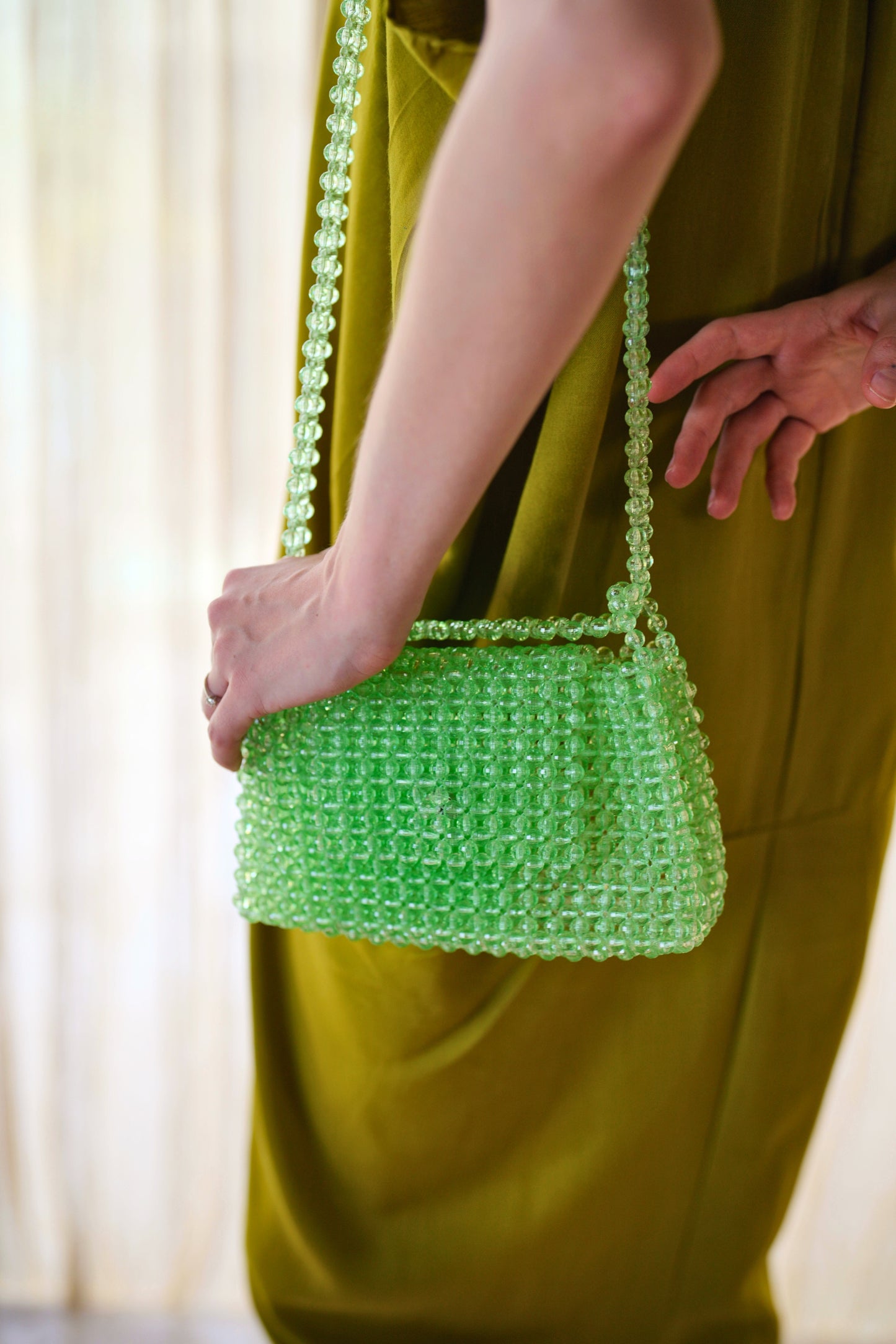 Load image into Gallery viewer, Addison Beaded Crossbody Clutch in Jelly Green
