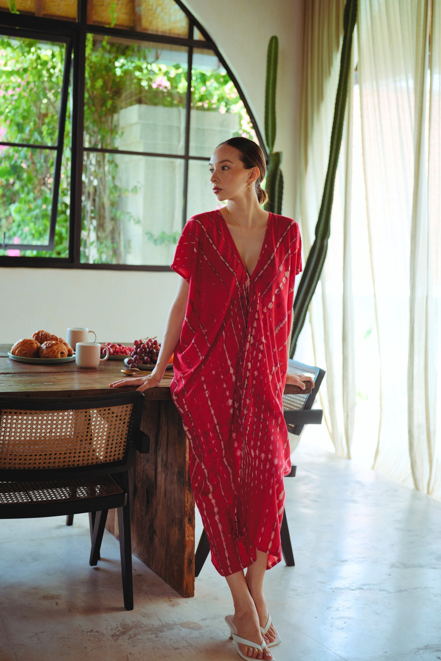 Madella Hand Dyed Kaftan Dress in Tomato