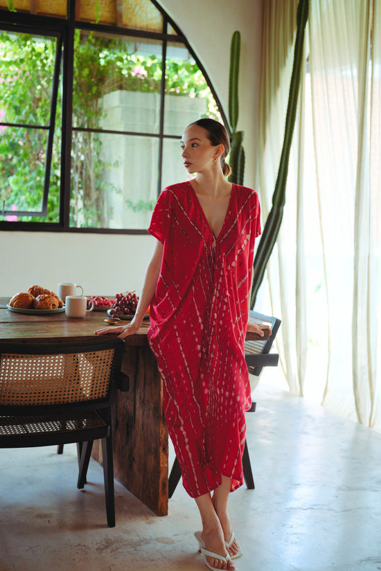 Load image into Gallery viewer, Madella Hand Dyed Kaftan Dress in Tomato
