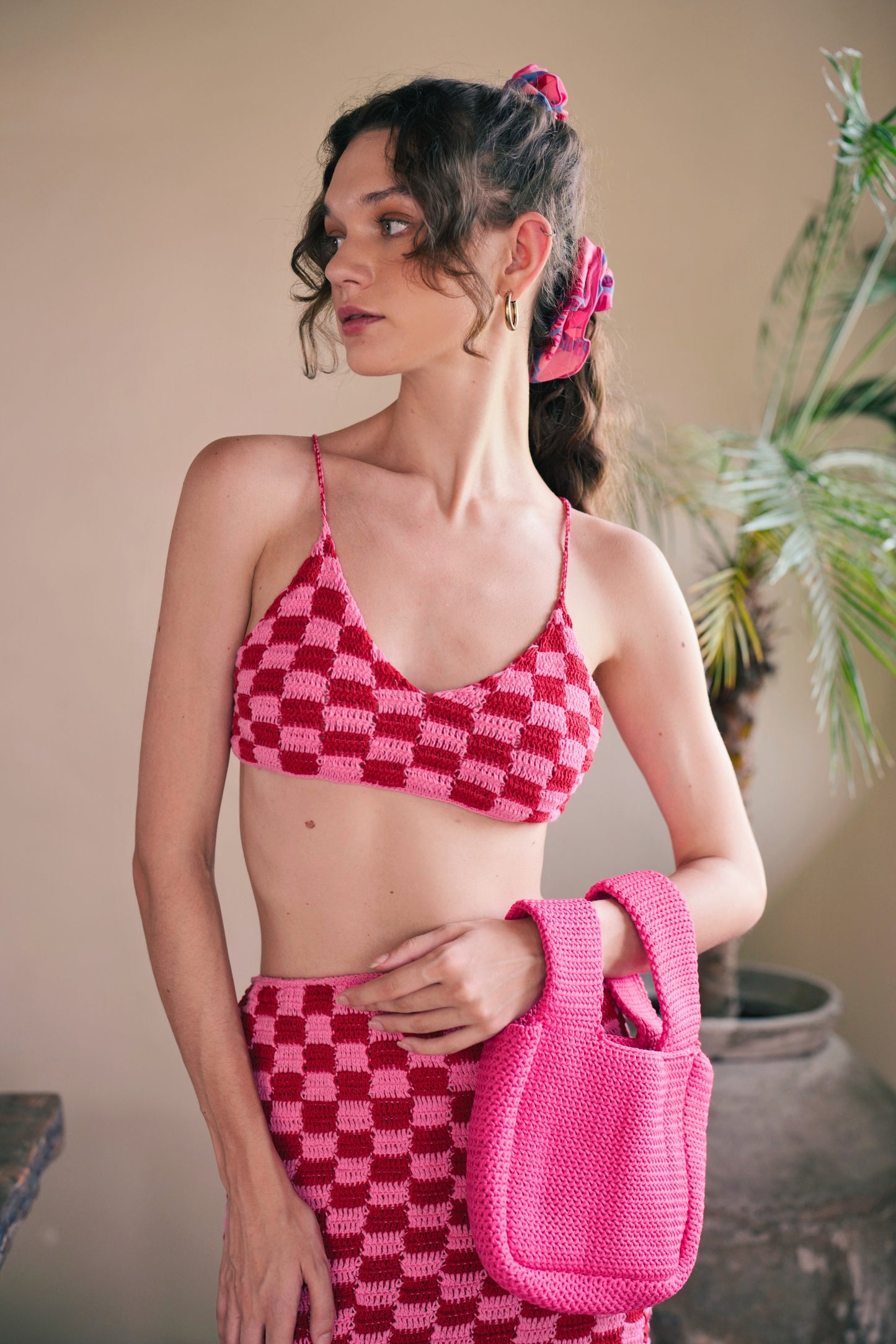 Myla Hand Crochet Top and Skirt Matching Set in Red Checker