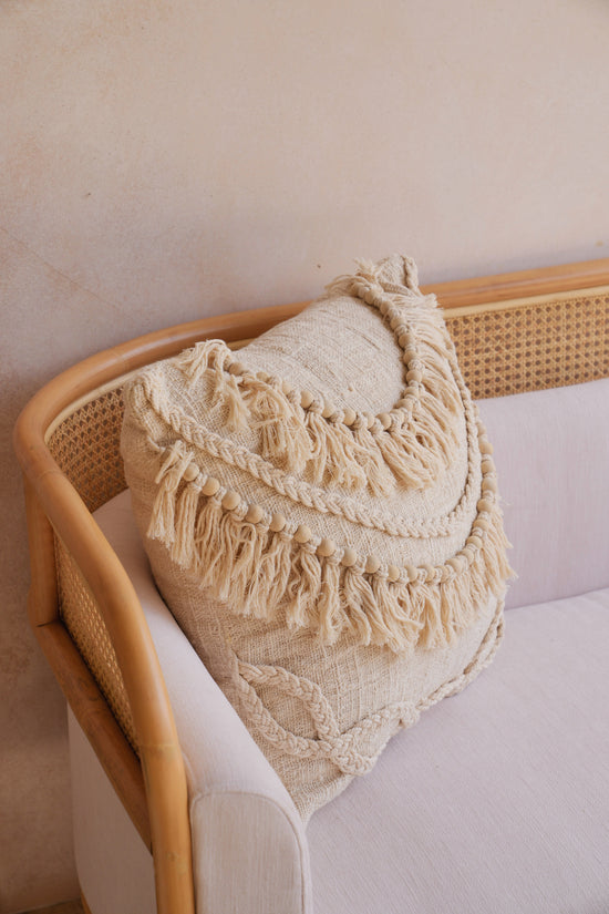 Leía Organic Cotton Fringe Throw Pillow Cover