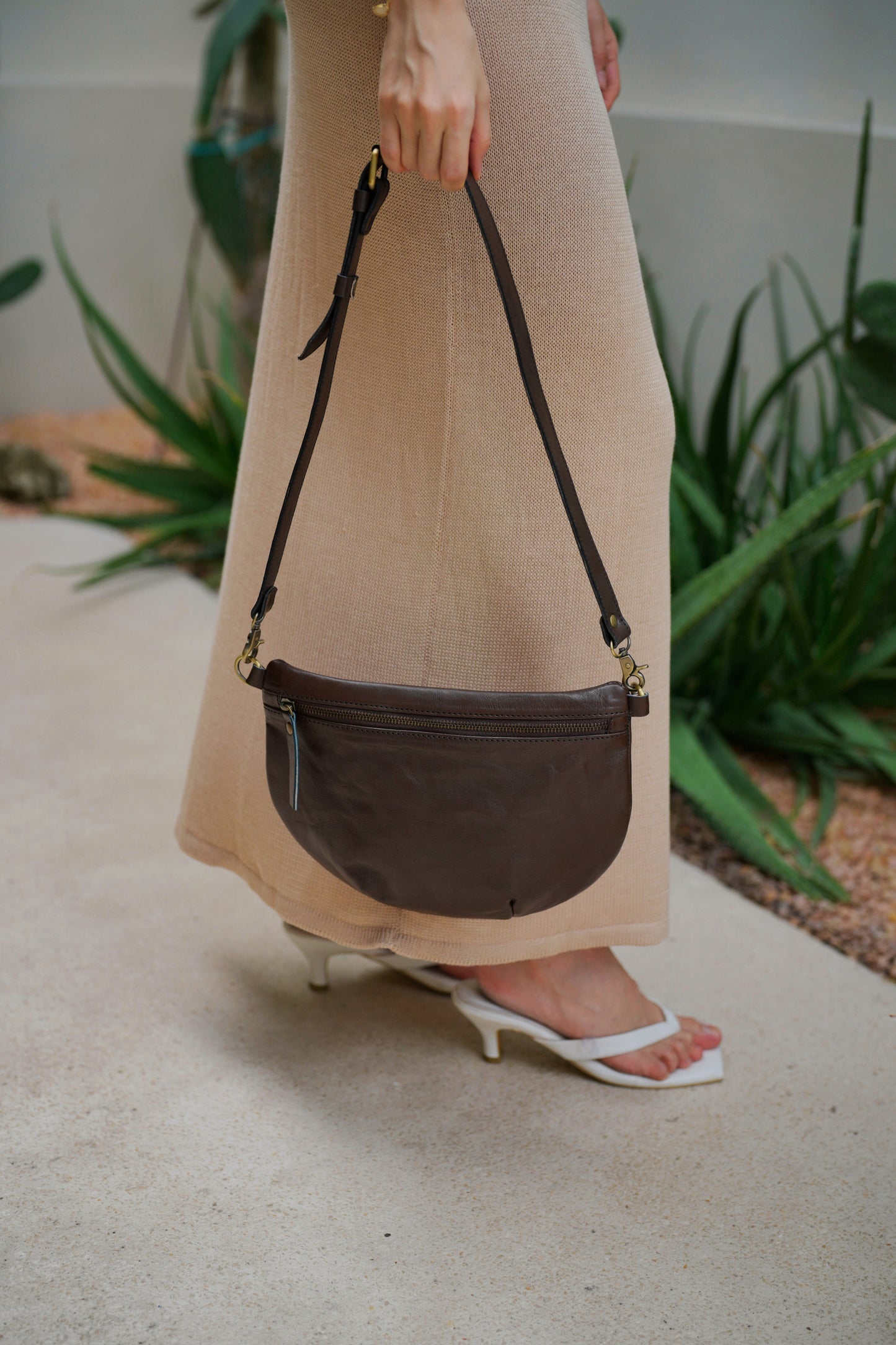 Naomi Leather Sling Bag in Dark Brown