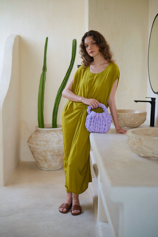Load image into Gallery viewer, Nova Kaftan Dress in Lime Green
